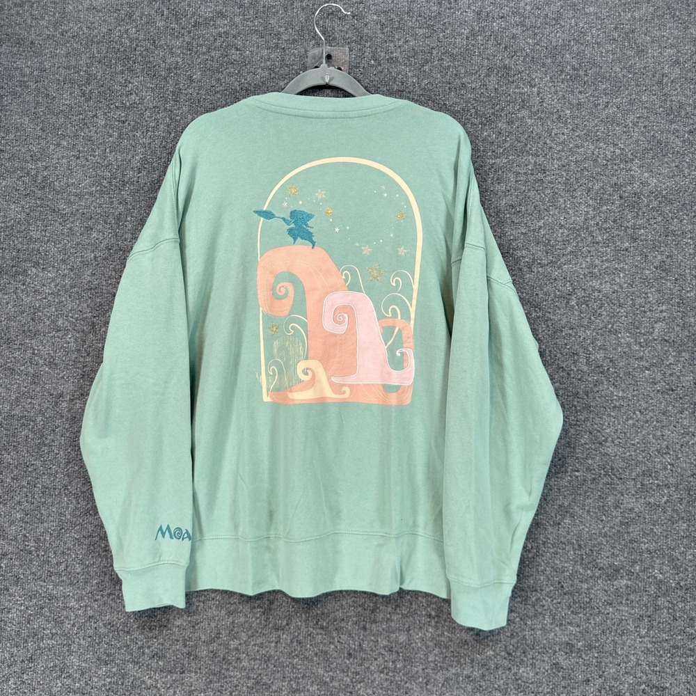 Disney Moana Sweatshirt Womens Small Green How Far Ill Go Embroidered Pullover